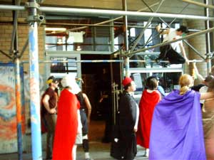 A performance troop on West 42nd, near Sixth Avenue