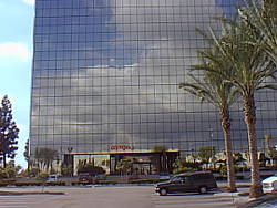 Perfect blue skies reflected in an office building at The Block Shopping Center