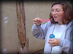 Donna blowing bubbles